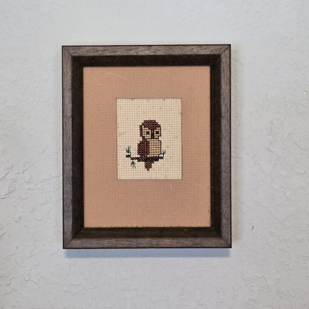 1970s Owl Cross Stitch Vintage Cottagecore Boho